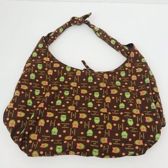 Y2K Hippie Bohemian Oversized Owl Print Canvas Fabric Tote Crossbody Book Bag - Picture 4 of 10